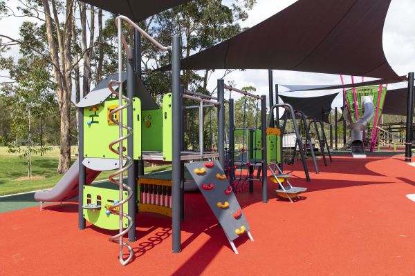 Playground equipment with shade clothsat Carseldine Village